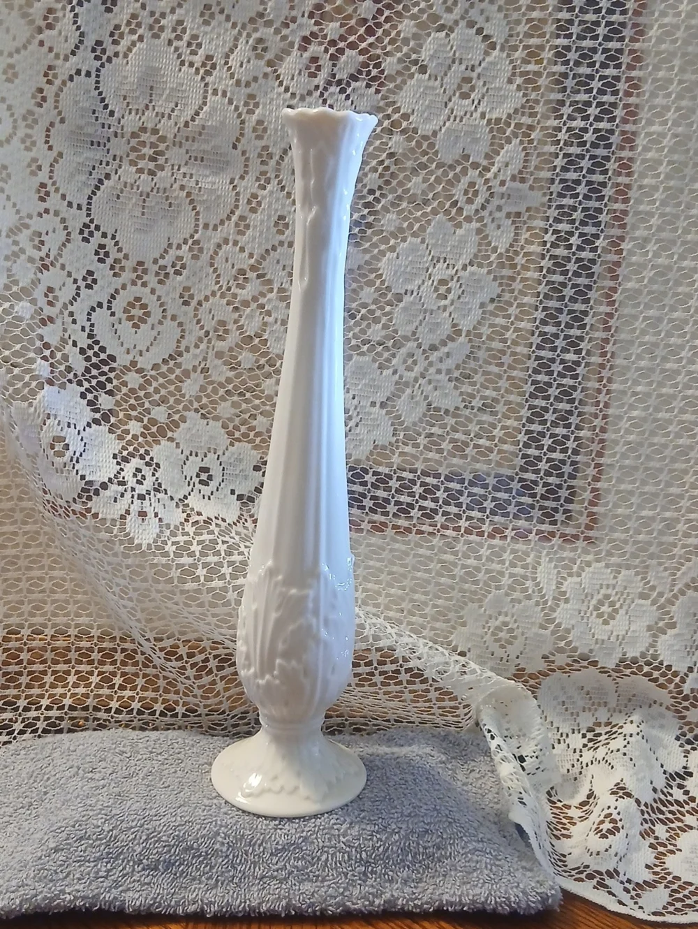 Lenox White Tall Bud Vase with Sculpted Detail